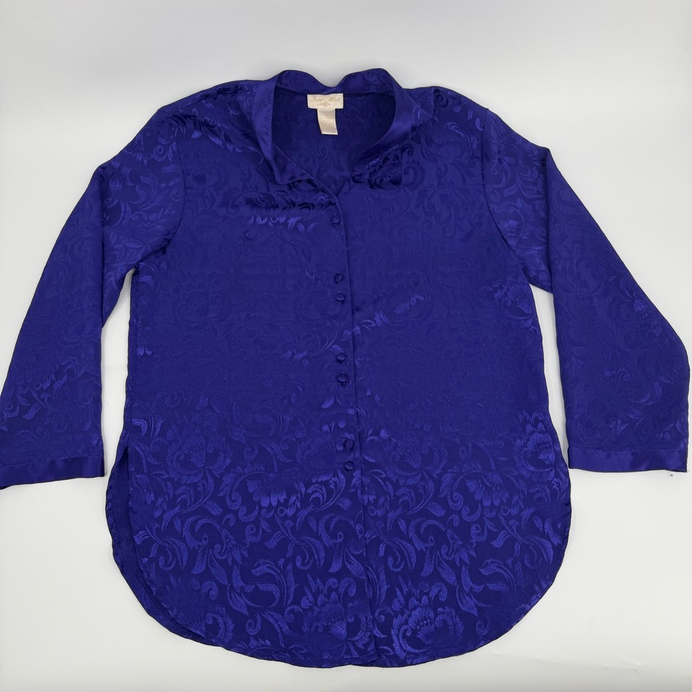 Inner Most Blouse Floral Damask Jacquard 90s Vintage Women Size Small Royal Blue